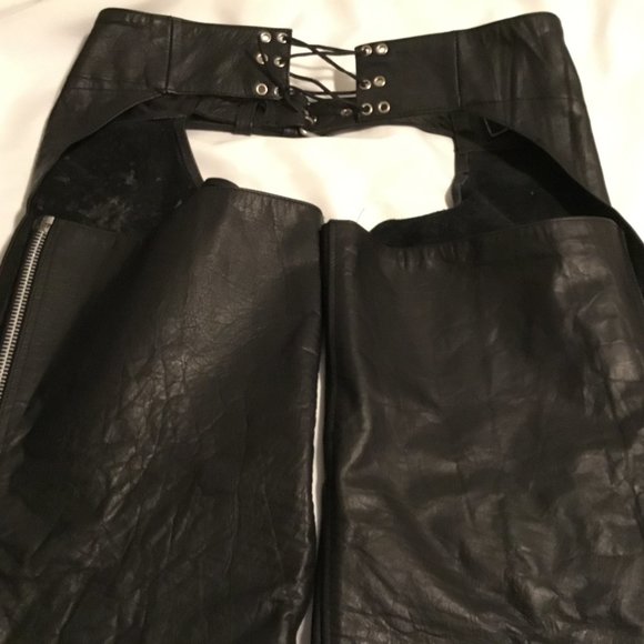 Silver Bike Adult Leather Chaps Size Medium Black Full Zip Leg Adjustable Waist - Picture 6 of 13